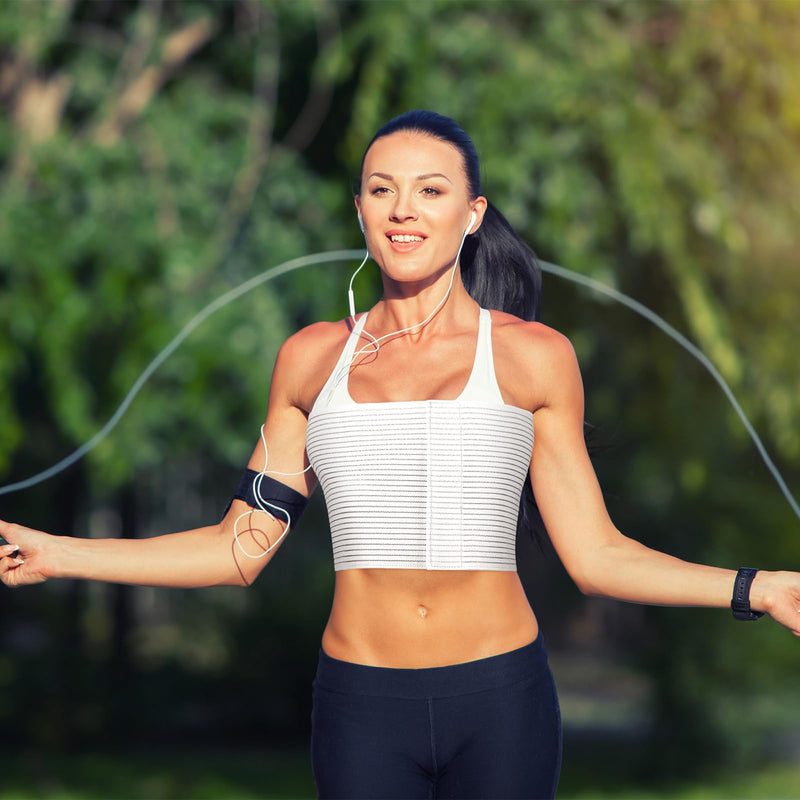 Geiserailie 2 Pcs Chest Compression Wrap Breast Support Band Sports Support Strap Bandage Adjustable Chest Binder for Large Breasted Women Prevent Breast Bounce for Sports Running(White,Large) White