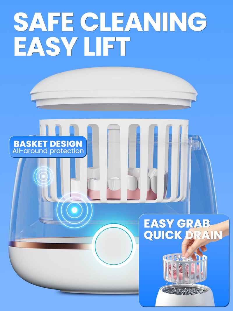 [Australia] - Dental Ultrasonic Retainer Cleaner Machine: Nicwell 200ML Denture Cleaner, Deep Cleaning Mouth Guard Cleaner, Aligner Cleaner, NightGuard Cleaner with Protection Design for Braces, Oral Dental & Tray White 