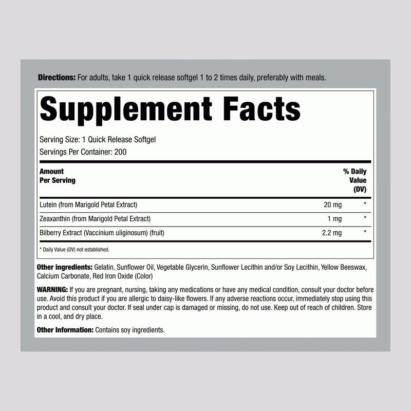 Piping Rock Lutein and Zeaxanthin Supplements | 200 Softgels | with Bilberry Extract | Eye Vision Vitamin | Non-GMO, Gluten Free