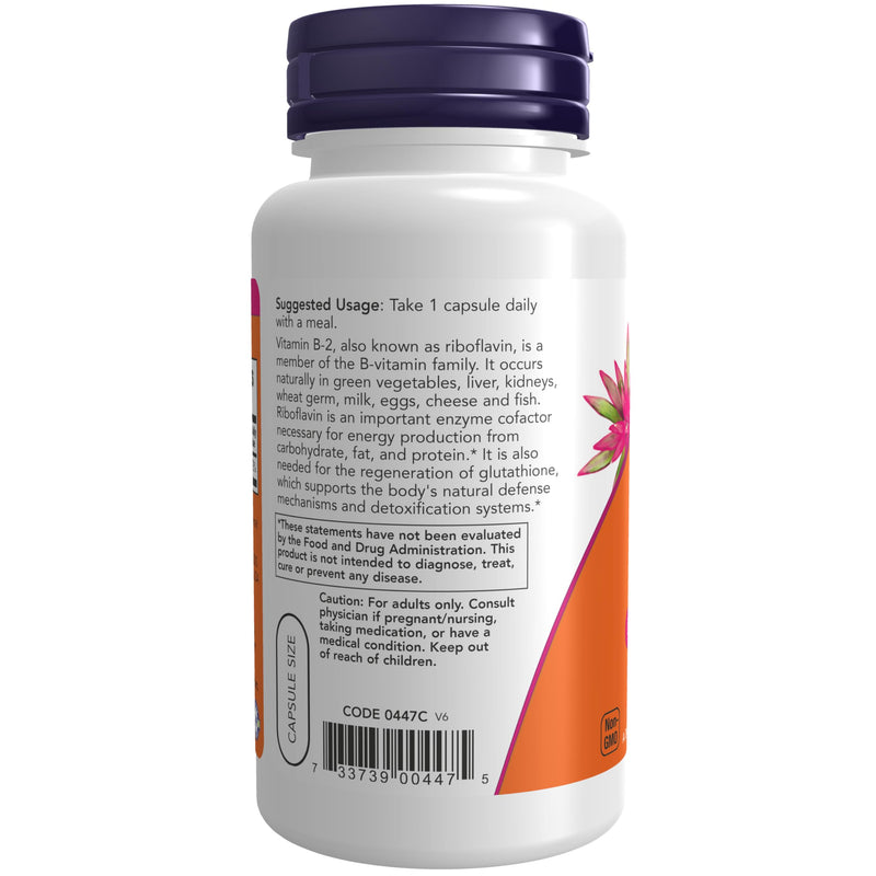 NOW Supplements, Vitamin B-2 (Riboflavin) 100 mg, Energy Production*, 100 Veg Capsules 100 Count (Pack of 1)
