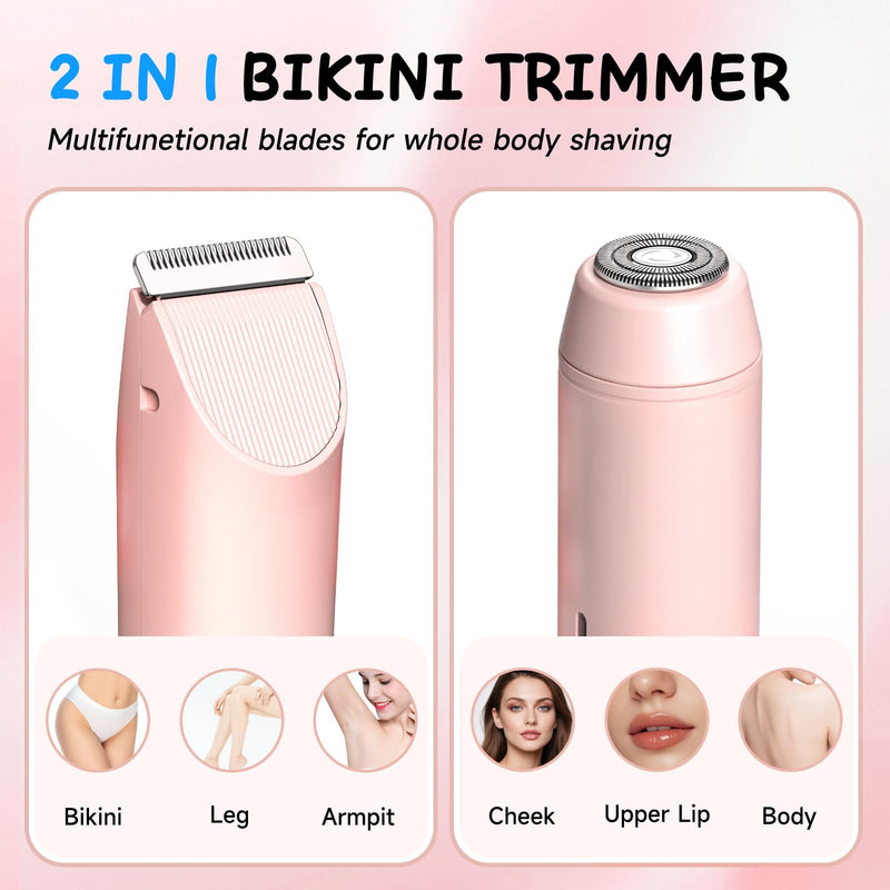 Bikini Trimmer for Women Electric Razors for Women, IPX7 Waterproof Hair Razor, Ceramic Blade Hair Trimmer Wet & Dry Use, Womens Painless Electric Shaver for Facial and Body-Pink Pink