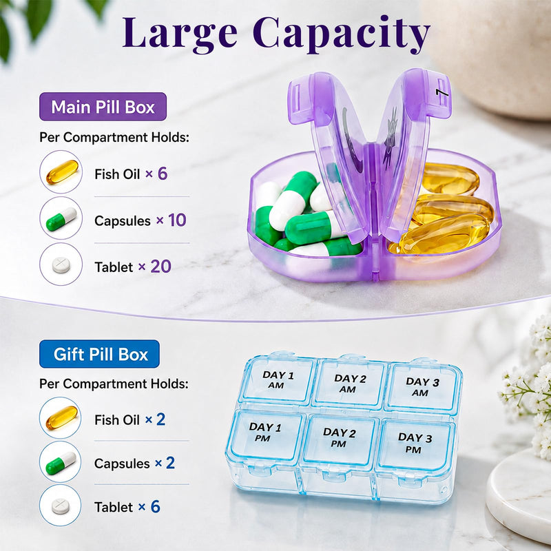Cruxer Monthly 2 Times a Day Pill Organizer,4 Week Daily AM/PM Medicine Box | Large Single Compartment Supplements Organiser for Vitamins, Fish Oil & Pills + Bonus Mini Medication Case