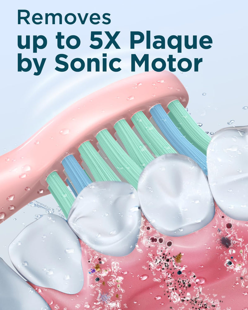 [Australia] - Sonic Electric Toothbrush for Adults - Rechargeable Electric toothbrush with 8 Brush Heads & Travel Case,Teeth Whitening , Power Electric Toothbrush with Holder, 3 Hours Charge for 120 Days - Pink 1 Count (Pack of 1) 