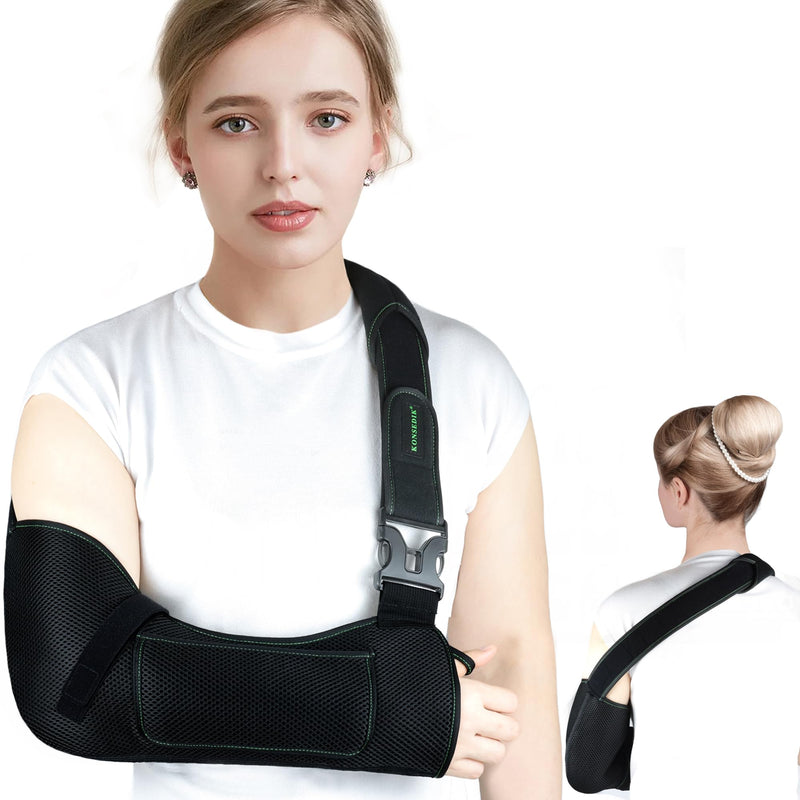Arm Shoulder Sling,Breathable Medical Sling with Shoulder Pad,support for Women and Men Rotator Cuff Injury,Left or Right Arm,Elbow,Clavicle Fracture Post-Surgery(Black,Medium) Black Medium