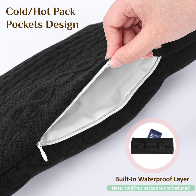 Seat Belt Pillow Post Surgery, Port Pillows for Chemo Patients Seatbelt Cushion with Pocket for Ice Hot Pack, Mastectomy Hysterectomy Pacemaker pillow,After Heart Surgery Recovery Gifts (Black, Large) Black