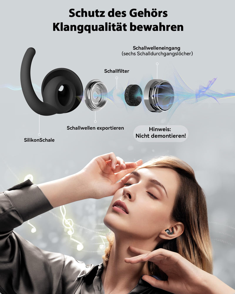 [Australia] - LIMEHO Concert Earplugs, 30dB Hi-Fi, Silicone Earplugs for Sleeping, Festivals, Motorcycling, Travel and Concentration (Black) Black 