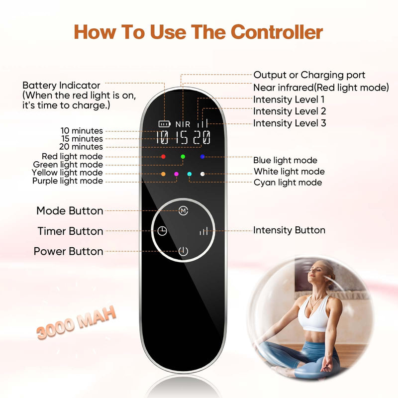 [Australia] - Red Light Therapy For Face, 7 Modes Portable Therapy Mask With 3000mah Rechargeable Remote, Blue, Orange, 850nm Infrared & Red Light Mask, 400 Leds For Anti-Aging 