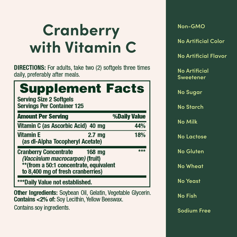Nature's Bounty Cranberry Pills for Women Urinary Tract Health, 250 Count | Cranberry Supplements with Concentrate & Vitamin C, 250 Softgels
