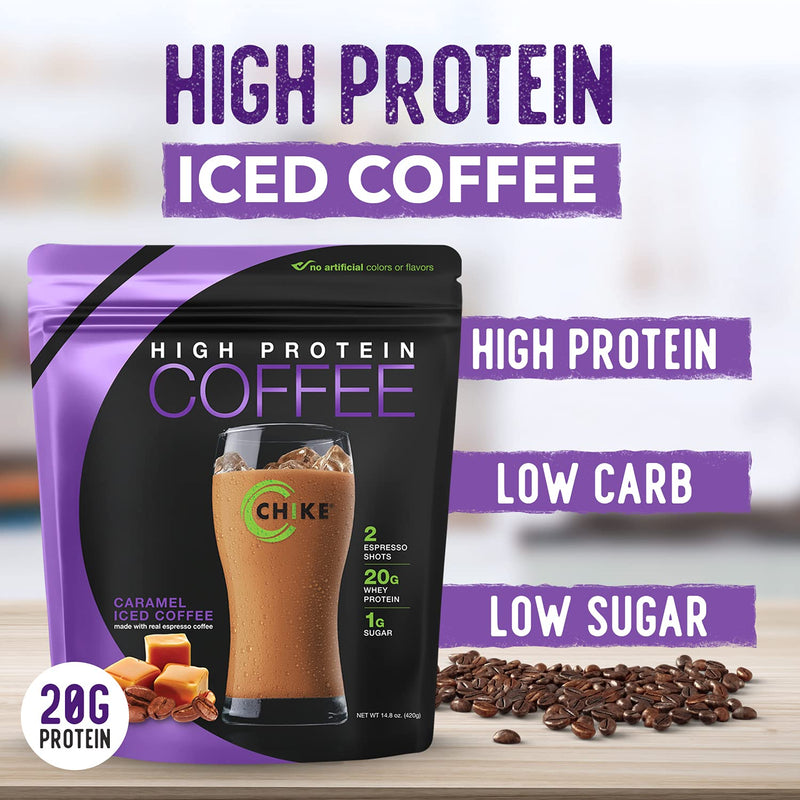 [Australia] - Chike Caramel High Protein Iced Coffee, 20 G Protein, 2 Shots Espresso, 1 G Sugar, Keto Friendly and Gluten Free, 14 Servings (14.8 Ounce) 