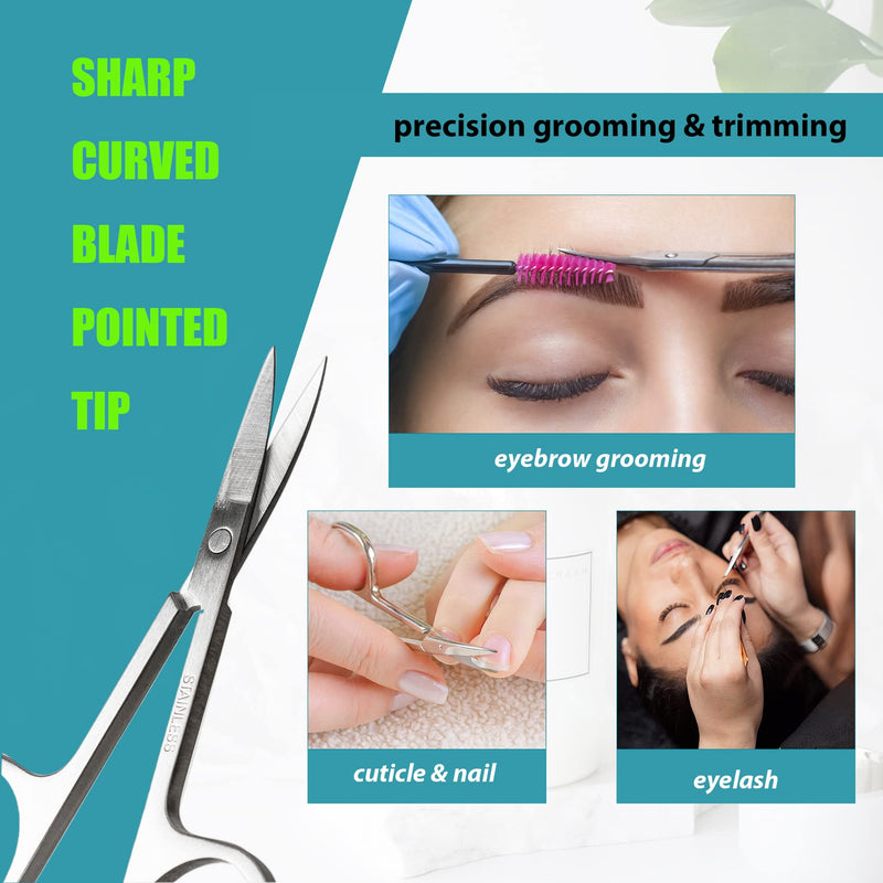 [Australia] - Small Grooming Scissors for Men and Women - Eyebrow, Nose Hair, Mustache, Beard Eyelashes, Ear Trimming Kit - Curved and Rounded Safety Tip for Cutting Hair - Stainless Steel 2 Pack 