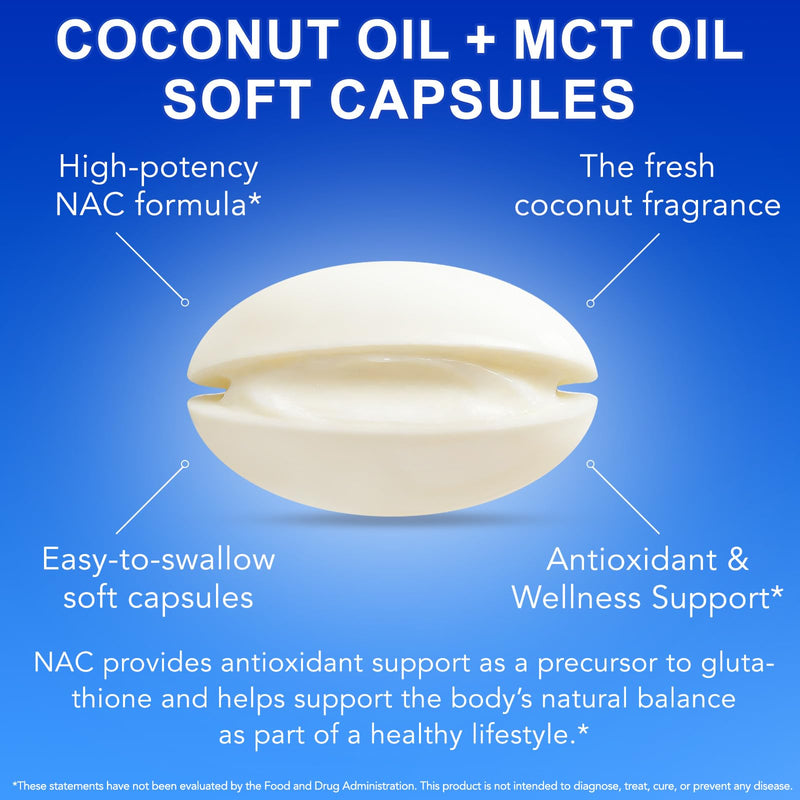 NAC N-Acetyl L-Cysteine 600 mg Equivalent with NAD+, Coconut & MCT Oil – Antioxidant & Cellular Energy Support – Glutathione Precursor Formula – Non-GMO, Gluten Free – 300 Softgels