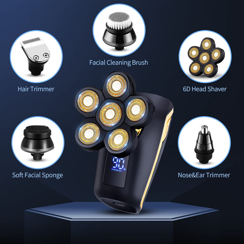 [Australia] - Electric Rotary Shaver for Men - Multifunctional Bald Head Shaver, Waterproof, Rechargeable Razor for Balding Men 