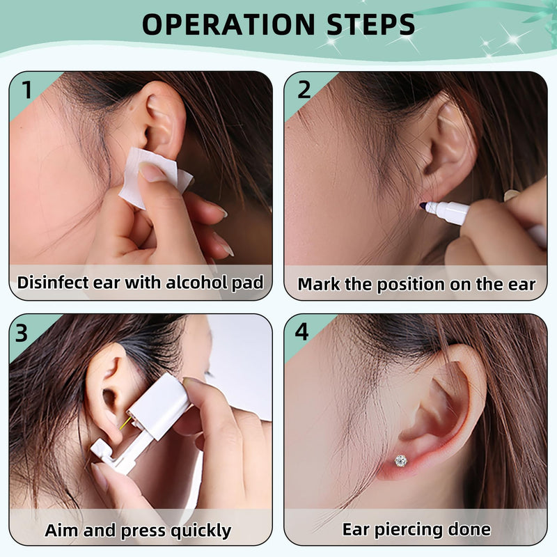 [Australia] - 12 Pcs Ear Piercing Kit Disposable Ear Piercing Gun Kit with 4 Pcs 6 Prong Setting Cubic Zirconia Earrings Stud 316L Stainless Steel Easy to Use at Home Self Ear Piercer Gun Kit Tool Gold 