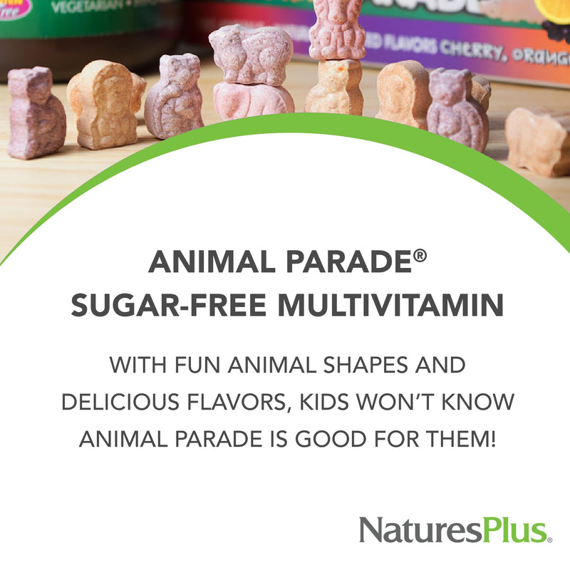 NaturesPlus Animal Parade Sugar-Free Children's Multivitamin - Assorted Cherry, Grape & Orange Flavors - Pack of 2, 90 Chewable Tablets - 90 Total Servings 90 Count (Pack of 2)