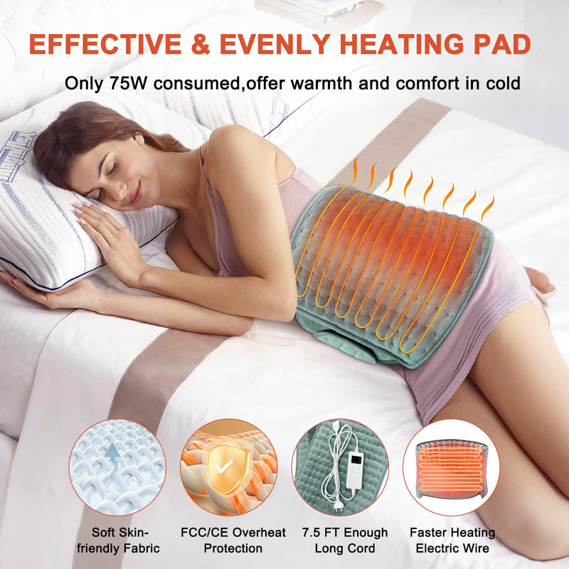 [Australia] - Heating pad, 125x31cm electric heat pad for back, stomach and waist, heating pad with automatic switch-off, 4-timer setting, 6-level temperature, moist and dry therapy 