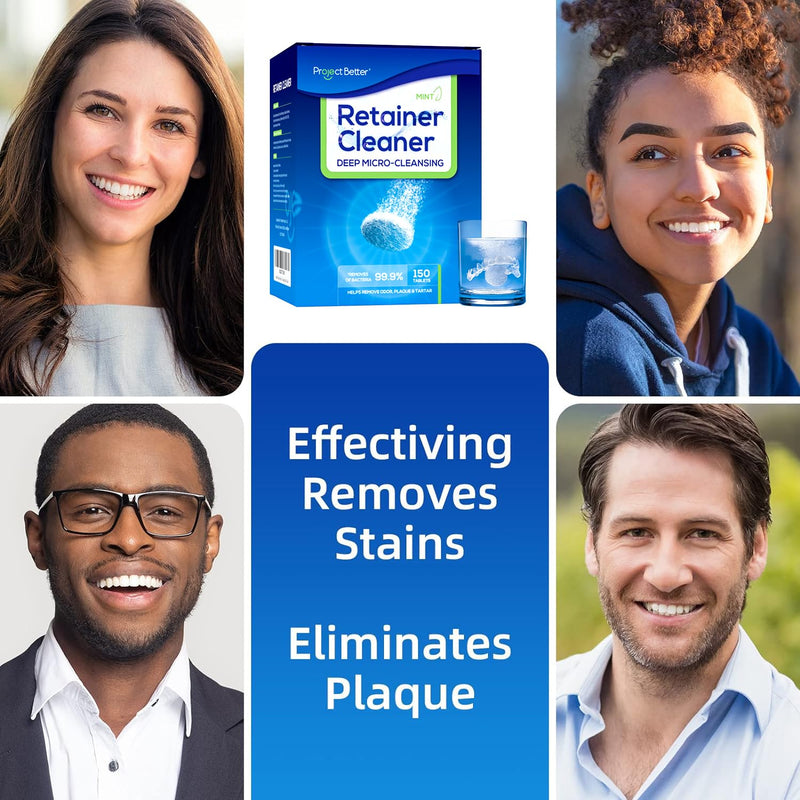 [Australia] - Retainer Cleaner Tablets for Dental Appliances and Night & Mouth Guard, Denture Cleaning Tablets Solution to Offer Confident Smile.(150 Tablets,Mint Flavor) 150 Count (Pack of 1) 