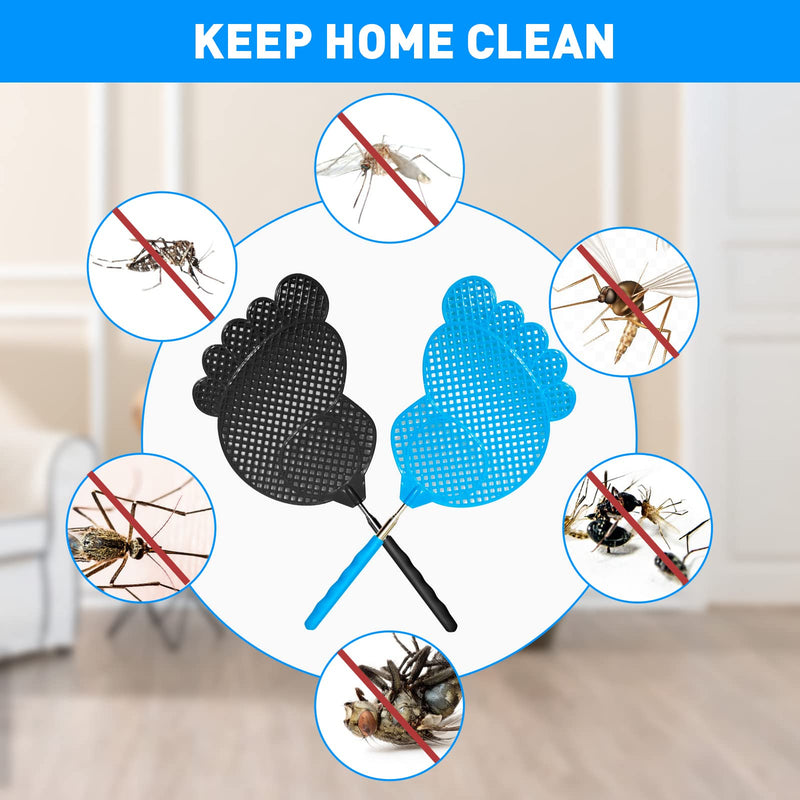 fly swatter Telescopic, flexible and durable telescopic stainless steel telescopic handle, suitable for home, classroom and office (2Pcs)