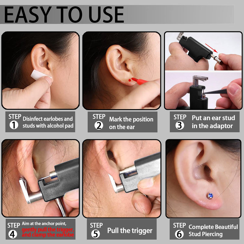 [Australia] - Ear and Nose Piercing Tool Stainless Steel Ear Piercing Gun with 18 Pairs Ear Stud for Salon and Home Use Black 