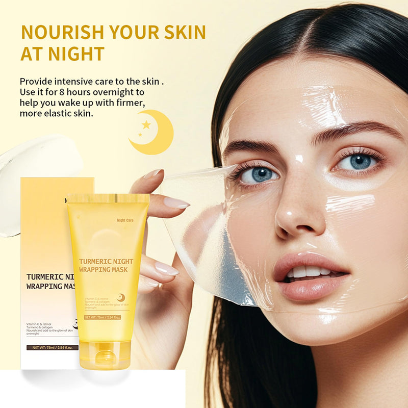 Turmeric Night Wrapping Mask, Peel-Off Face Mask Gel - Rich In Vitamin C & Retinol Long-Lasting Moisturizing & Locks In Moisture, Deep Nourish Turmeric & Collagen Mask, 2.54oz LK Turmeric Night Wrapping Mask
