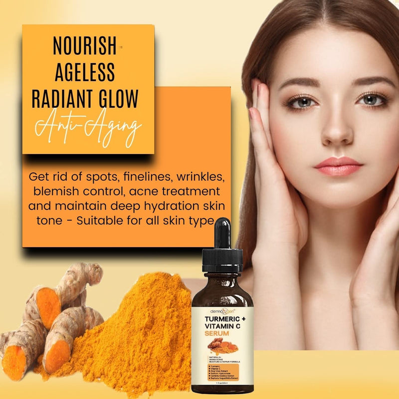 Turmeric and Vitamin C Anti-Aging facial serum, PURE ORGANIC Reduce Wrinkles, Improve Blemishes and Acne, Skin firming and Intensive Moisturizing & hydrating Serum for all skin Types (1 fl oz)) 1 Fl Oz (Pack of 1)