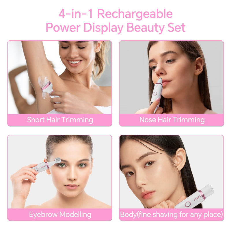 Electric Razor for Women, 4-in-1 Bikini Trimmer & Body Shaver for Nose Hair Face Eyebrow Arms Legs Armpit Underarm Pubic Area, Rechargeable Wet/Dry Painless Hair Removal