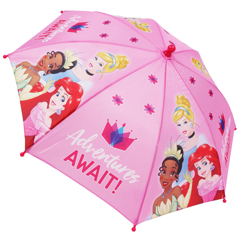 Concept One Disney Princess Umbrella for Kids, Pink | Girls with Curved Handle and Safety Tips, Cute Umbrellas for Rain