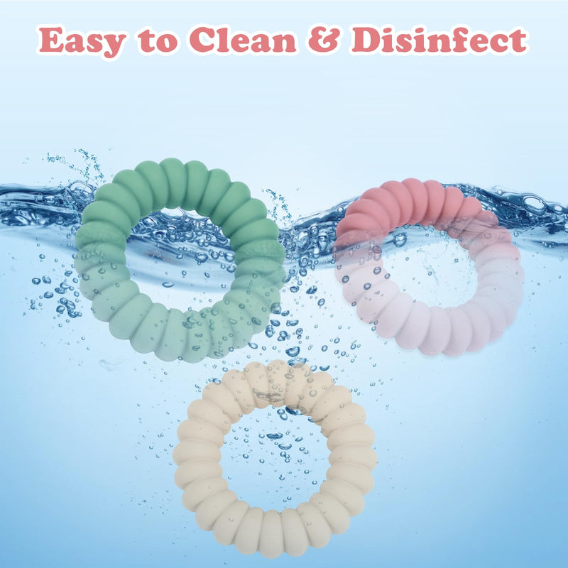 [Australia] - Baby Teether Toys, Silicone Teether Rings with Rattle for Babies, Textured Teething Rings Relief Soothing Sore Gums, 3 Pack 