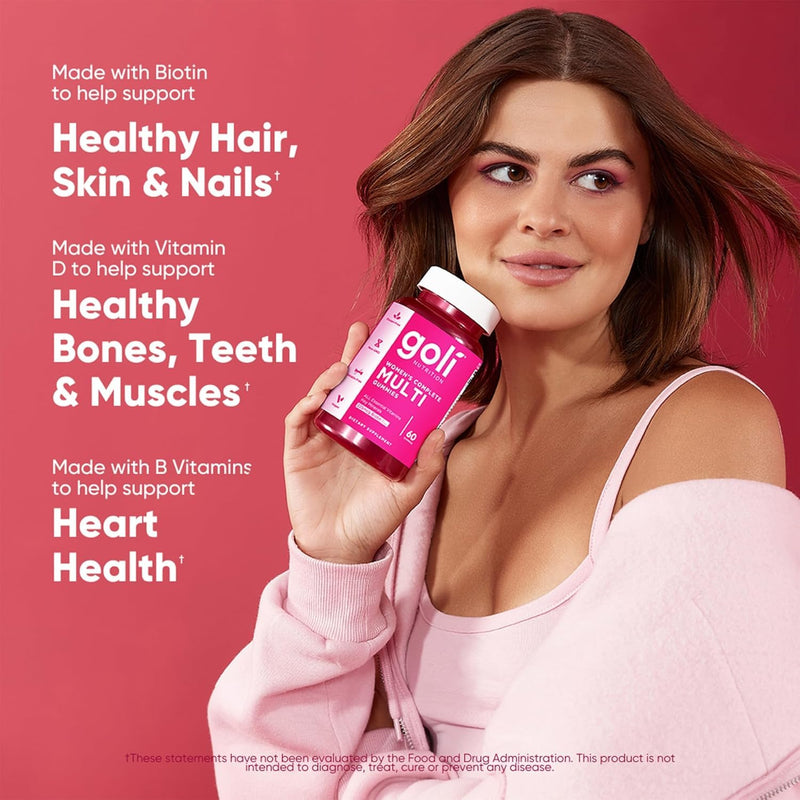 Goli Women's Multi Gummies - Complete Daily Multivitamin with All 13 Essential Vitamins, Biotin, Zinc - Supports Hair, Skin, Nails, Immune System - Vegan, Non-GMO, Gluten-Free - 60 Count (2 Pack)