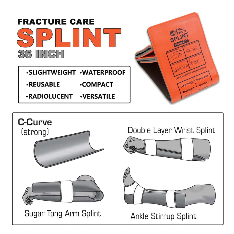 [Australia] - RHINO RESCUE First Aid Splint 36" X 4.3" Orange-Gray, Keep Bones in Position (1, Folded) 