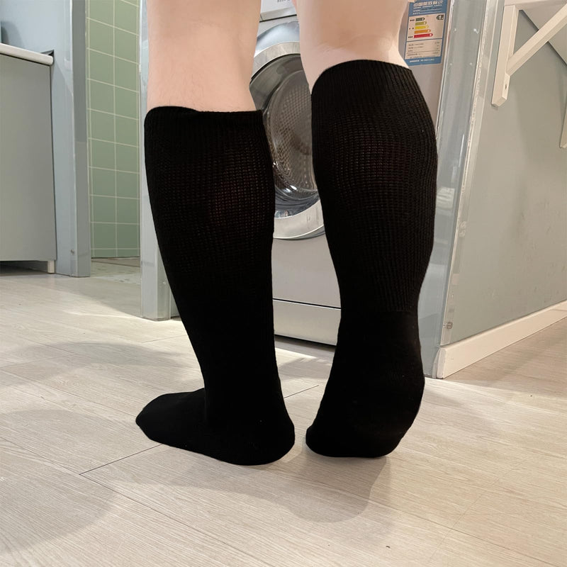 [Australia] - Diabetic Socks Extra Width Non Binding 3 Pairs Bariatric Sock Men Women Neuropathy Hospital Swollen Socks One Size Black-3pairs 