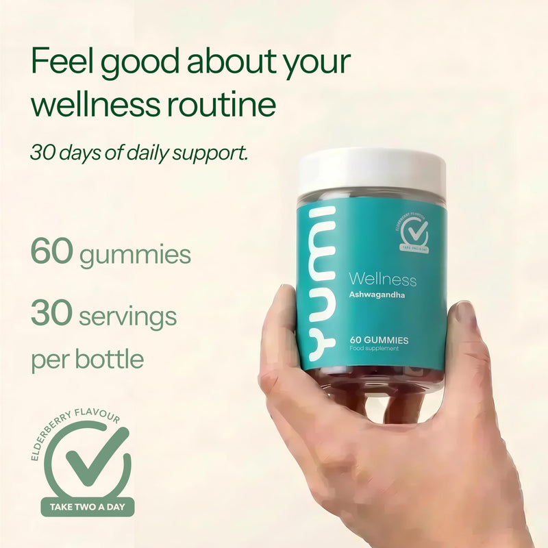 Wellness Ashwagandha Gummies 1200mg for Stress Support, Relaxation & Mental Clarity, Promotes Calm & Focus, High Strength Root Extract, Elderberry Flavour, 60 Vegan Gummies