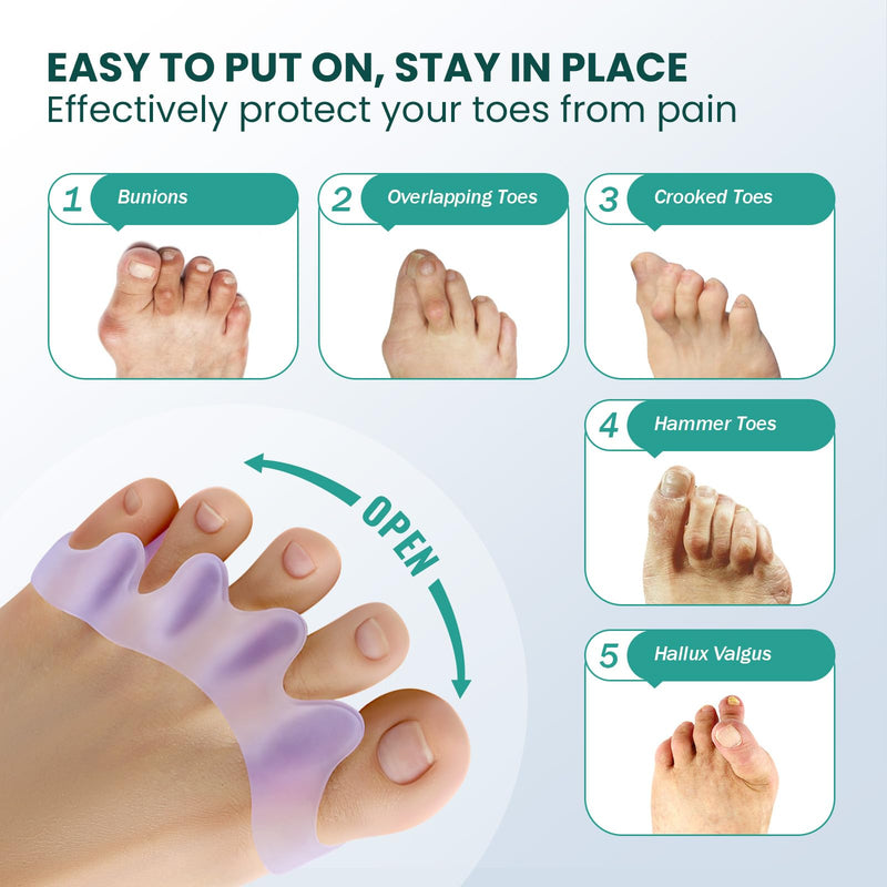 [Australia] - Welnove Toe Separators Spacers for Women - Toe Spacers with Lavender Extract, Toe Straightener for Women Men -Bunion Corrector Toe Stretcher for Hammertoe Yoga Practice - Lavender, 4 Pack 