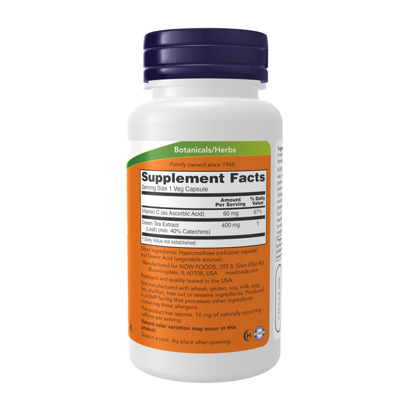 NOW Foods Supplements, Green Tea Extract 400 mg with Vitamin C, Cellular Protection*, 100 Veg Capsules 100 Count (Pack of 1)