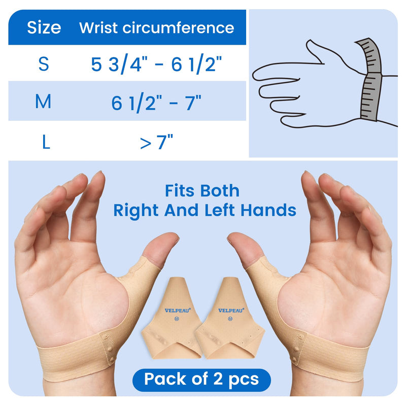 [Australia] - Velpeau Thumb Compression Sleeve for Tendonitis (Pack of 2), Seamless Technology, Gloves Wraps for Arthritis Pain Relief for Women & Men, Splint Liner, Fits Both Hands (Khaki, Short Version, M) Medium Short Version-Khaki 