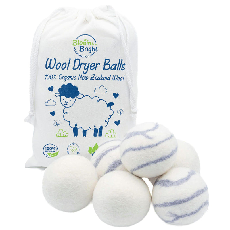 Organic Wool Dryer Balls Laundry Reusable [Set of 6] XL - 100% Pure New Zealand Wool - Natural Anti Static Fabric Softener Balls