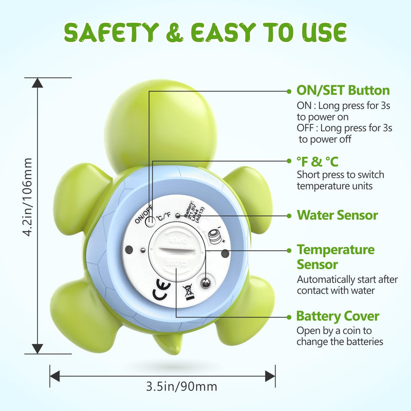 [Australia] - Baby Bath Thermometer, Digital Water Temperature Thermometer with 3 Color Backlit and Temperature Warning, Safety Bath Tube Thermometer Floating Toy for Infant, Toddler Green tortoise 