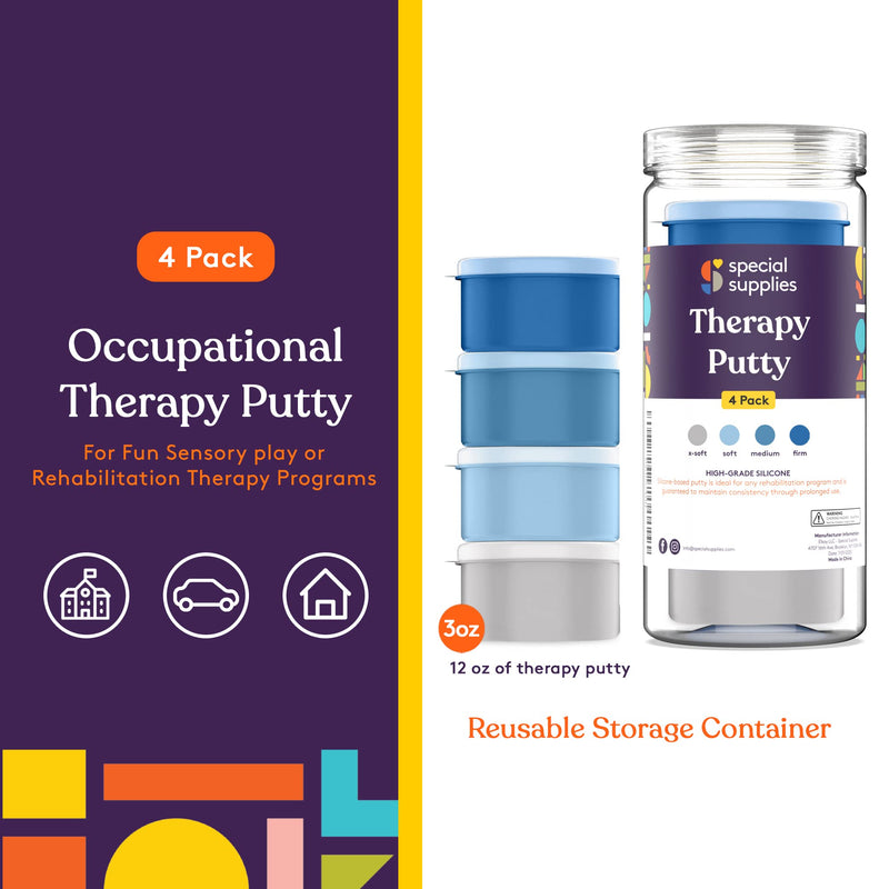 [Australia] - Special Supplies Therapy Putty for Kids and Adults - Resistive Hand Exercise Stress Relief Therapy Putty Kit, Set of 4 Strengths, Three Ounces of Each Putty 