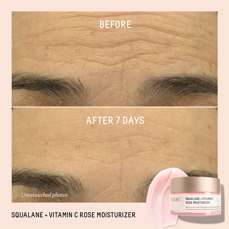 BIOSSANCE Squalane + Vitamin C Rose Face Moisturizer, 1.69 Fl Oz | Antioxidant-rich day/night face lotion, Even skin tone & reduce discoloration, Hydrates and smooths fine lines
