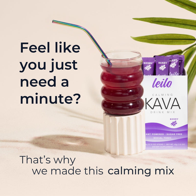 [Australia] - LEILO Calming Kava Drink Mix ‚Äì Berry, 10 Stick Packs (Plant-Based Relaxation Powder, Non-Alcoholic, Sugar-Free Herbal Supplement) 