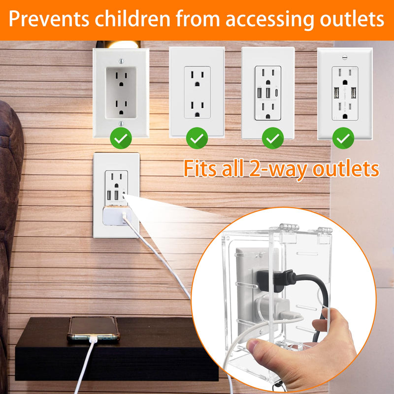 [Australia] - Baby Safety Outlet Cover Box,Outlet Covers,Plug Covers for Electrical Outlets,Socket Covers for Outlets Fit 4.95" H X 3.35" W X 2.56" D or Smaller,Provide Extra Space Inside for Plugs,Adapters B-with wire exit 