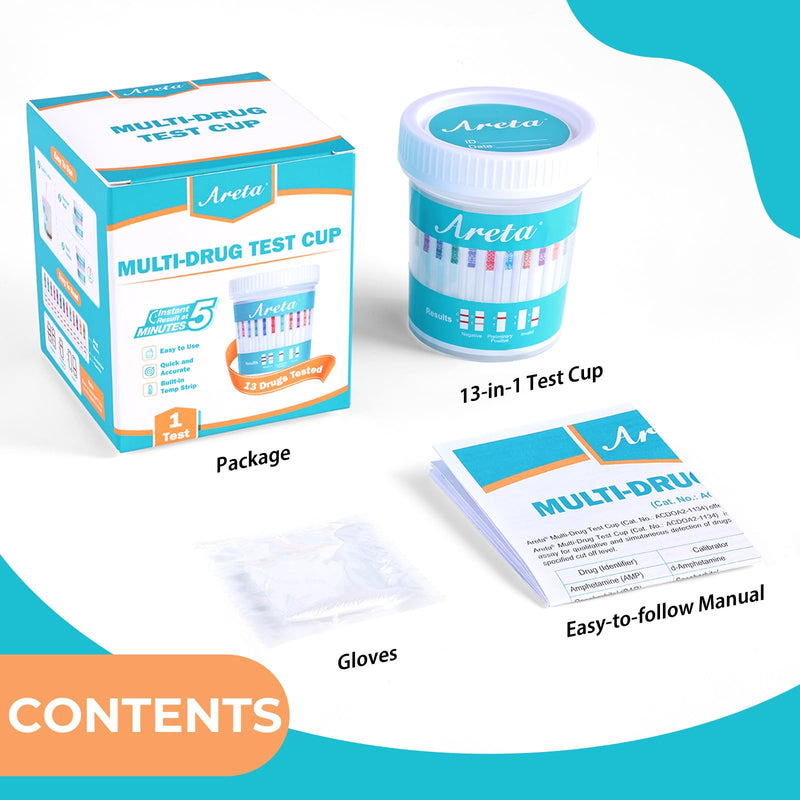 Areta 2 Pack Multi-Drug Test Cup, 13 Panel Home Urine Drug Screen Test Kit | Detected for THC, AMP, BAR, BUP, BZO, COC, MDMA, MET, MTD, OPI, OXY, PCP, TCA, Instant Home Drug Screen Test-#ACDOA2-1134 2 Count