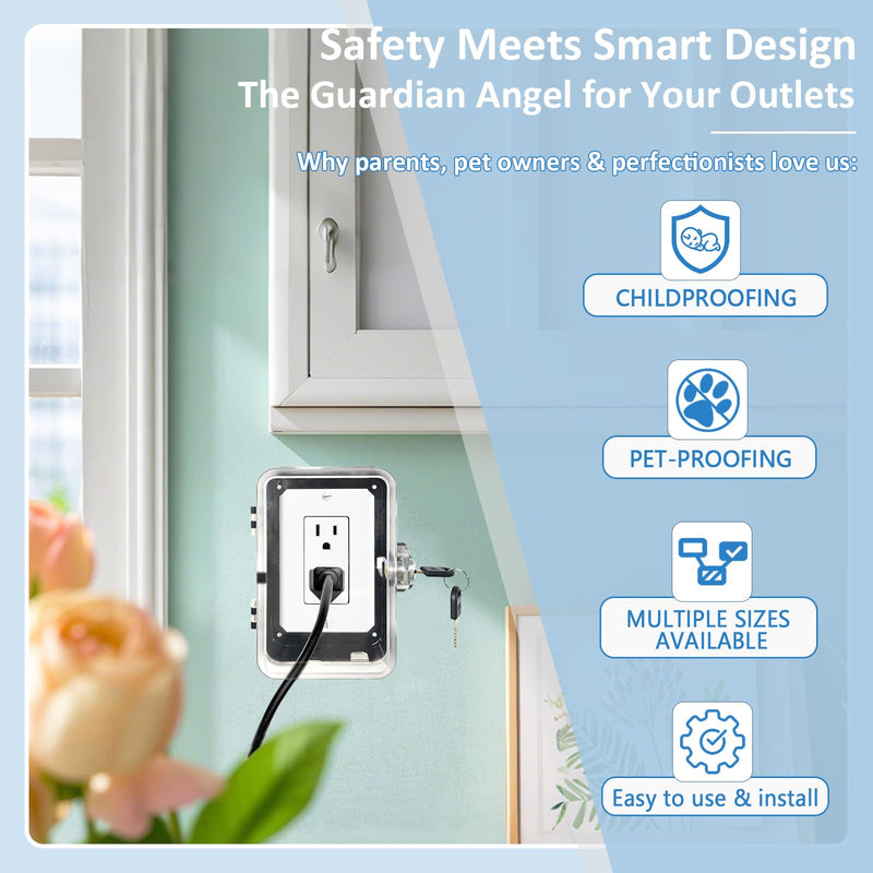 [Australia] - Child Proof Outlet Lock Box with 2 Durable Keys - Heavy Duty Safety Cover for Baby Proofing, Tool-Free Installation, More Space for Large Plugs Universal Fit Socket Protector (1Pack, Black) 1 pack 