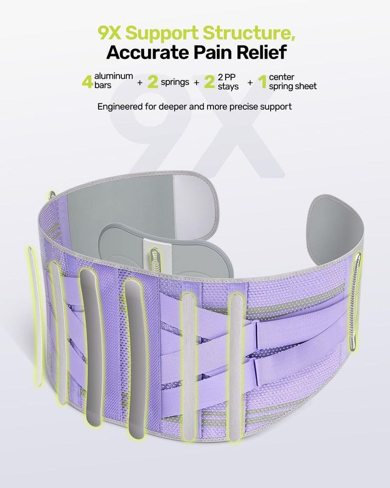 [Australia] - Back Brace for Lower Back Pain Women with 9X Support System, Ergonomic Lumbar Support for Pain Relief, Breathable Mesh Design with 3D Silicone Pad for Sciatica, Purple Size M (Waist: 33.5"-39.4") Medium (Waist: 33.5"-39.4") 