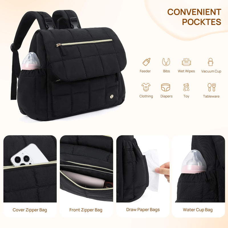 Telena Puffer Makeup Bags for Women with Diaper Bag Backpack Puffer Baby Diaper Bag
