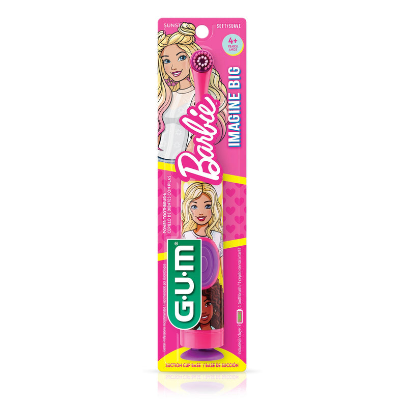 GUM Barbie Kids Power Electric Toothbrush with Suction Cup Base for Home or Travel Oral Health and Dental Plaque Removal, Ages 3+, Pack of All 4 1 Count (Pack of 4)