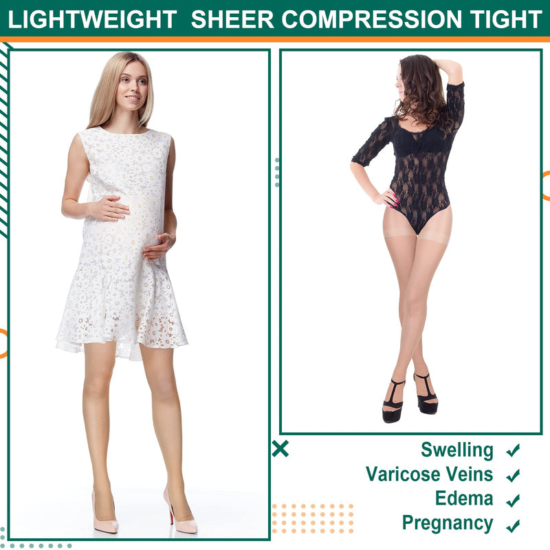 [Australia] - 3 Pairs Sheer Compression Pantyhose 20-30 mmHg Sheer Compression Stockings Graduated Sheer Compression Tight for Women Nude L Size 
