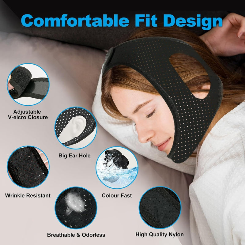 [Australia] - Snoring Chin Strap for Users,Anti Snoring Chin Strap for Sleeping, 2 Pack Adjustable Jaw Support Strap to Keep Mouth Closed, Snoring for Men Women, Comfort Fit Nighttime Sleeping Aid 2pack Black+grey 