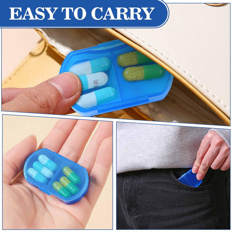 Mini Pill Case INVODA Portable AM & PM Daily Pill Organizer for Purse | Food Grade PP Material, Fit in Pockets or Handbags, for Vitamins, Fish Oil, Tablets Blue 1pcs