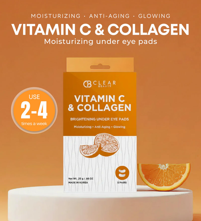 Clear Beauty Vitamin C & Collagen Under Eye Patches – Firming & Hydrating Eye Pads For Dark Circles & Puffiness – Dermatologist Tested, Anti-Aging Korean Skin Care – Clean Beauty, Non-GMO – 5 Pairs