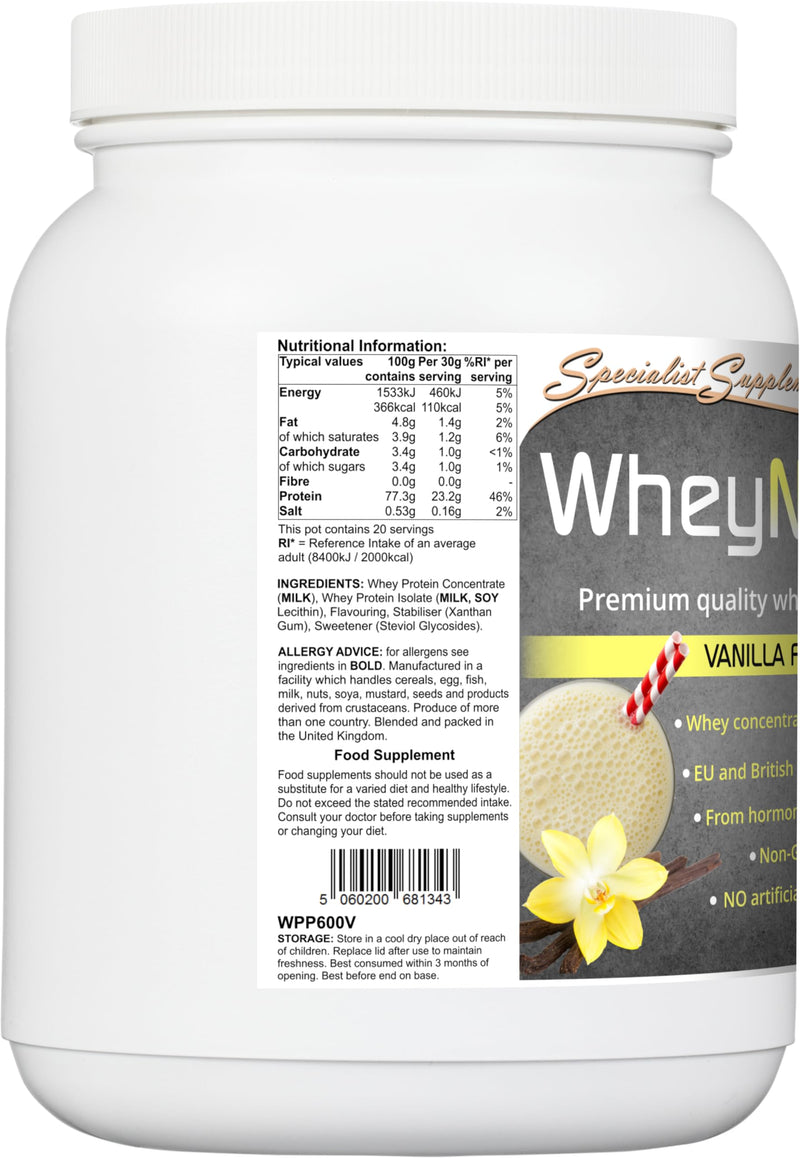 WheyNourish Vanilla Flavour Whey Protein Powder 600g